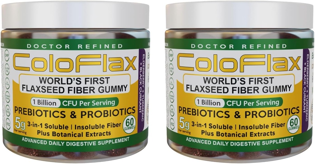 Organik Flaxseed Fiber + Probiyotik Gummies | Yetişkinler için Cramp olmadan Düzenli Yardım ve Düzenlilik, ► Ve Çözülemez Triple-Fiber Vegan Gummies - 60 Hizmetler
