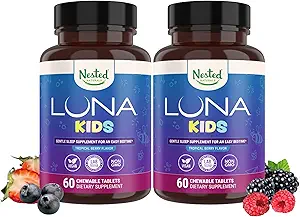 Nested Naturals Luna Kids Sleep Aid Tablets for Kids 4+ - Doğal Kaynaklanan Malzemeler - Gentle, Herbal Supplement with Chamomile, Melatonin, Valerian & Lemon Balm - 120 Chewable Tabletler