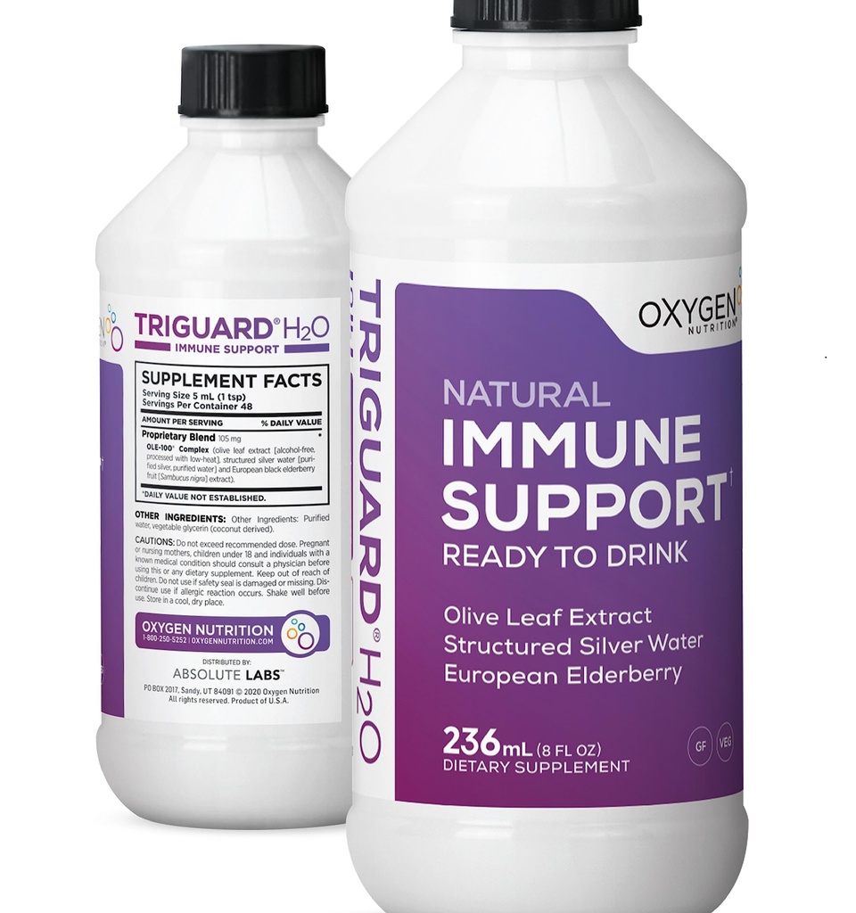 Triguard Plus Colloidal Silver Water, Sambucus Elderberry Extract & Olive Leaf Extract, 3-in-1 Liquid Immune Support In Drink | Powerful Immune System Alert | Great Taste - 8oz, Made in USA