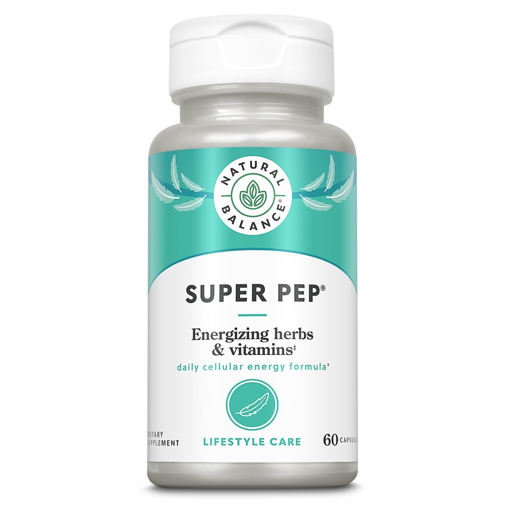 Doğal Denge Super Pep | All Day Herbal Energy Supplement | Eleuthero, Kola Nut, Gotu Kola, B-Vitamins & Chromium | 60 Capsules, 30 Servisler