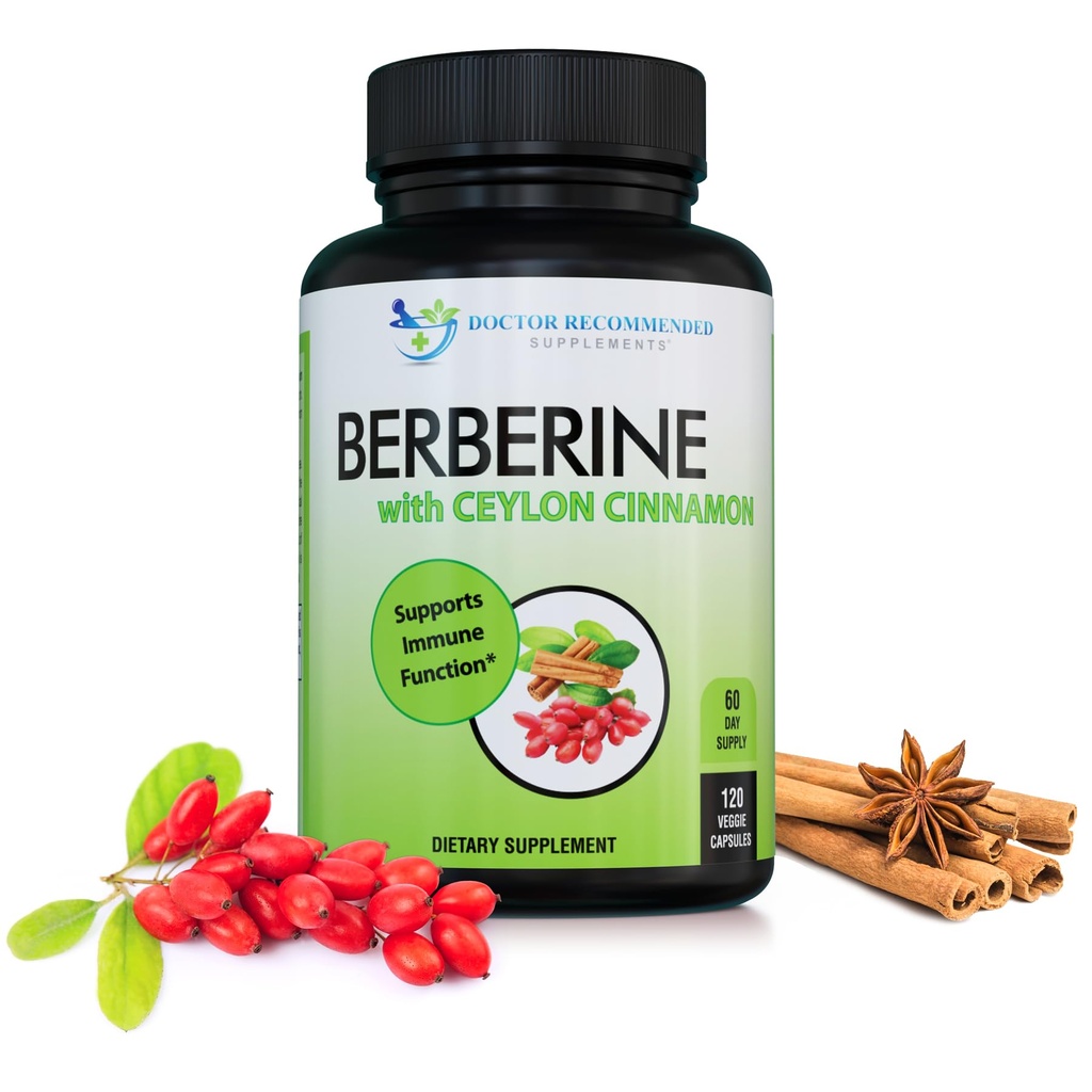 DOCTOR RECOMMENDED SUPPLEMENTS Ceylon Cinnamon - 1200 mg Berberine & 100 mg Organik Ceylon Cinnamon - 120 Veggie Capsules, Sağlıklı Immune System & Gastrointestinal Wellness Wellness