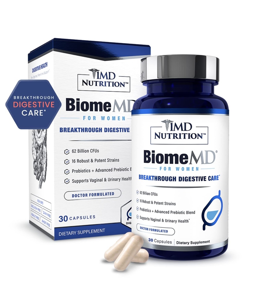 Kadınlar için 1MD Beslenme BiyomeMD Probiyotikleri - Kadınlar için Günlük Prebiyotikler ve Probiyotikler - 60 Milyardan Fazla CFUs, 15 Strains - Kadınlar Urinary & Vaginal Health - 30 Capsules