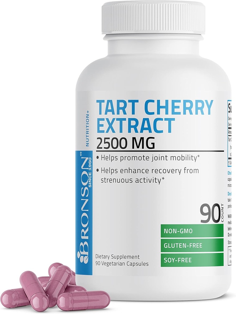 Bronson Tart Cherry Extract 2500 mg Premium Μη ΓΤΟ Formula Συσκευασμένη με Αντιοξειδωτικά και Φλαβονοειδή, 90 κάψουλες χορτοφάγων