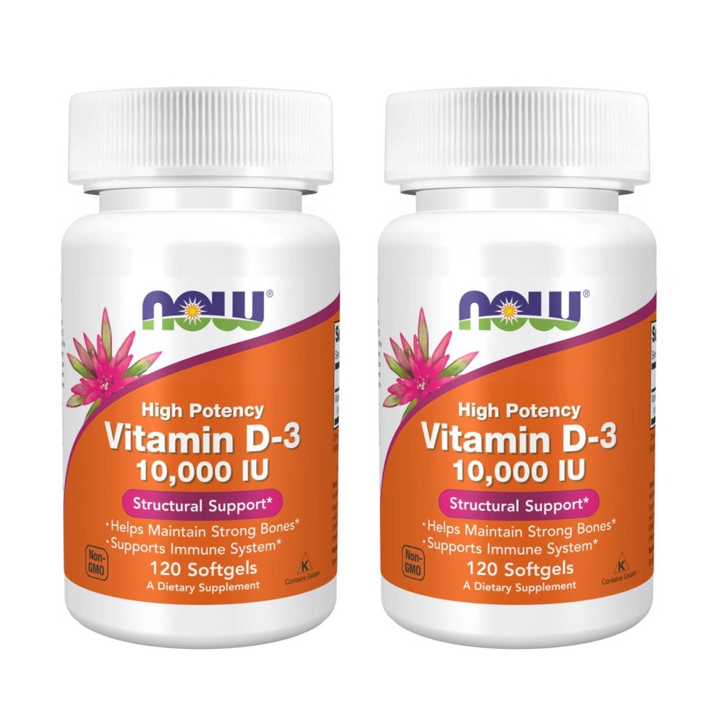 NOW Τροφίμων υψηλής ισχύος βιταμίνη D-3, 10.000 IU, 120 Softgels, 2 Συσκευασία
