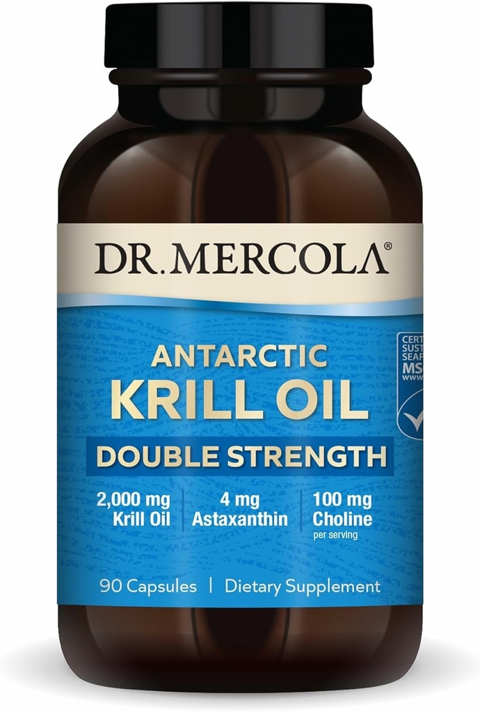 Δρ. Mercola Ανταρκτικής Krill Oil Διπλή δύναμη - 2.000 mg - Omega-3 συμπλήρωμα με EPA & DHA - Υποστηρίζει εγκέφαλο, καρδιά, κοινή & ανοσοποιητική υγεία - GMO-free & Gluten-free - 90 κάψουλες (30 εξυπηρετούν)