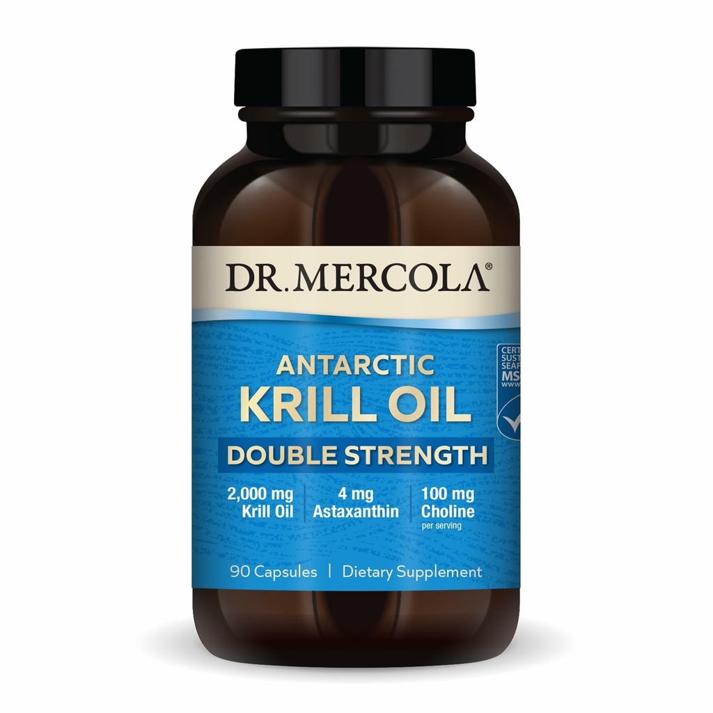 Dr. Mercola Antarktika Krill Oil Double Strength - 2.000 mg - Omega-3 Supplement with EPA & DHA - Supports Brain, Heart, Joint & Immune Health - GMO-Free & Gluten-Free - 90 Capsules (30 hizmet)