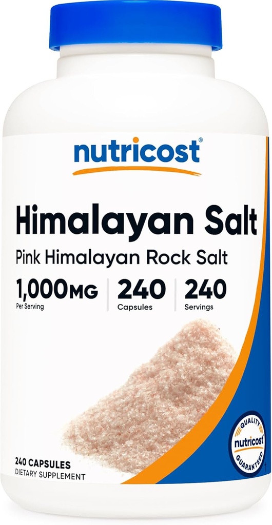 Nutricost Pink Himalaya Salt Capsules 1000 mg, 390mg sodyum, 240 Capsules - Non-GMO, Gluten Free