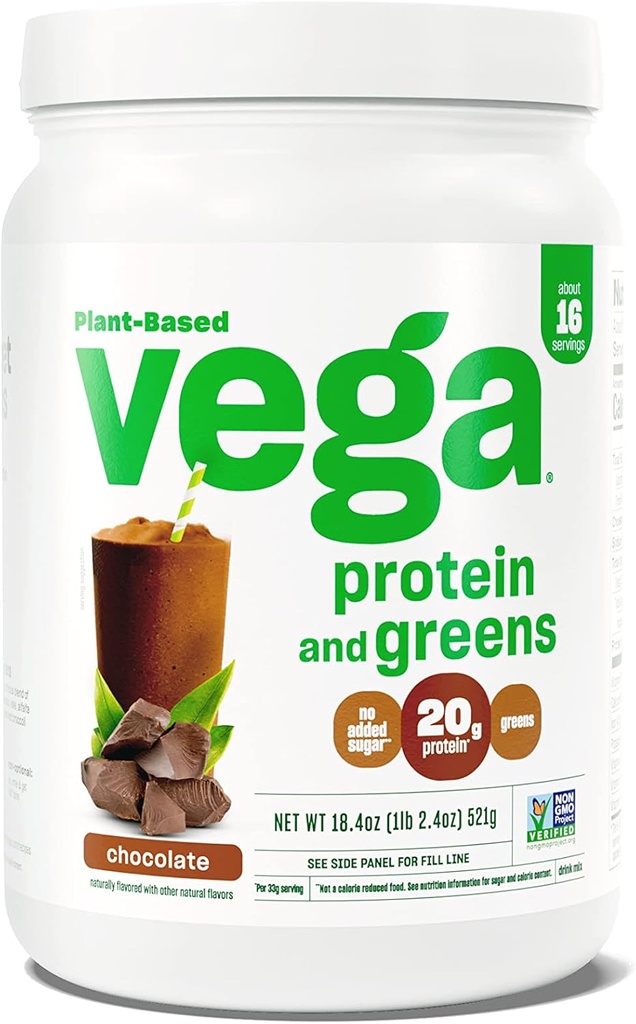 Vega Protein ve Yeşiller Protein Tozu, Çikolata - 20g Plant bazlı Protein Plus Veggies, Vegan, GMO, Pea Protein for Women and Men, 1.2 lbs (Pazarlama Mayıs Vary)