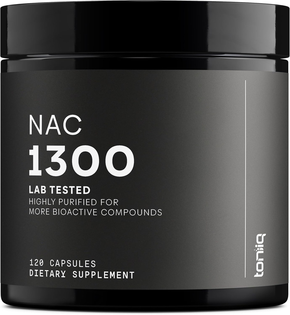 Toniiq 1300mg NAC - 2 Μήνες Προμήθεια - min. 98%+ Δοκιμασμένη καθαρότητα - Εξαιρετικά υψηλής αντοχής Βιοδιαθέσιμο συμπλήρωμα κυστεΐνης NAC - 120 χορτοφαγικές κάψουλες N Acetyl Cysteine - Lab Tested TQ