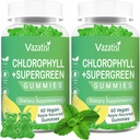 2 Pack Chlorophyll Gummies with Organic Supergreens, Natural Antioksi, Energy Boost, Immune Support, Digestion, Skin Care, Women & Men, Adult & Kid - 120 Vegan Organik Gummies