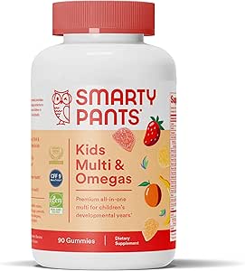 SmartyPants Kids Multivitamin Gummies: Omega 3 Fish Oil (EPA/DHA), D3, C, Vitamin B12, B6, A, K & Çinko Immune Support, Biotin, Gluten Count, Three Fruit Flavors, 90 (22 Day Supply)