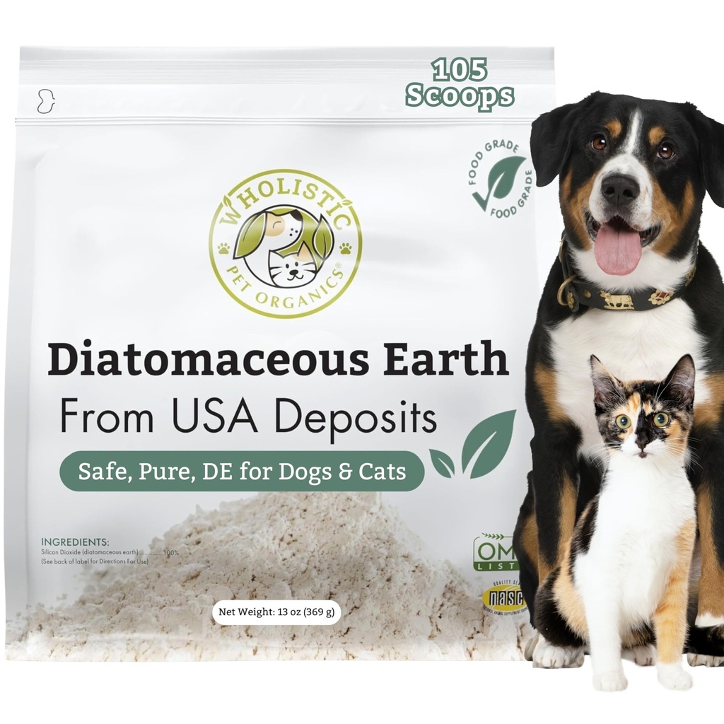 Wholistic Pet Organics Diatomaceous Earth - Köpekler ve Kediler için Gıda Sınıfı - 13 Oz - Multi Use Toz - Pet Güvenli Non-Chemical Freshwater Sourced Silica Supports General Health - Freshly Made in USA