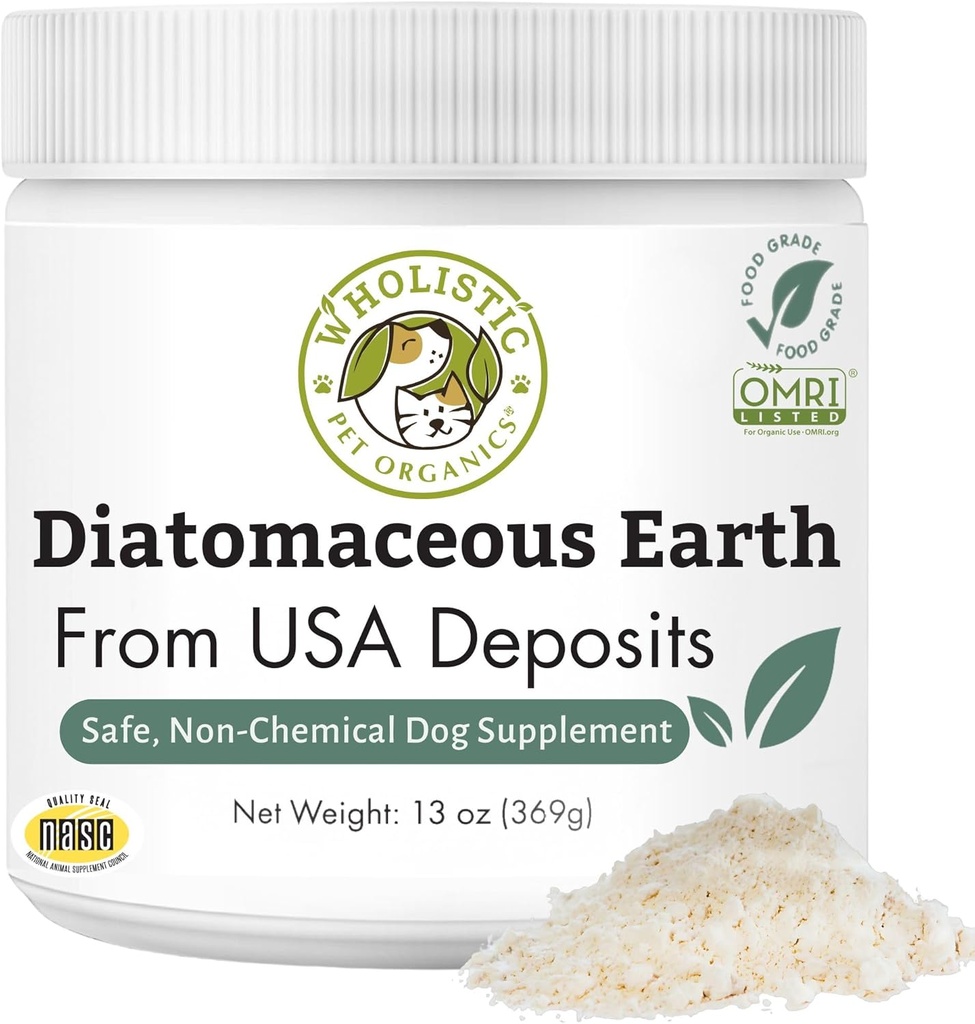 Wholistic Pet Organics Diatomaceous Earth - Köpekler ve Kediler için Gıda Sınıfı - 13 Oz - Multi Use Toz - Pet Güvenli Non-Chemical Freshwater Sourced Silica Supports General Health - Freshly Made in USA