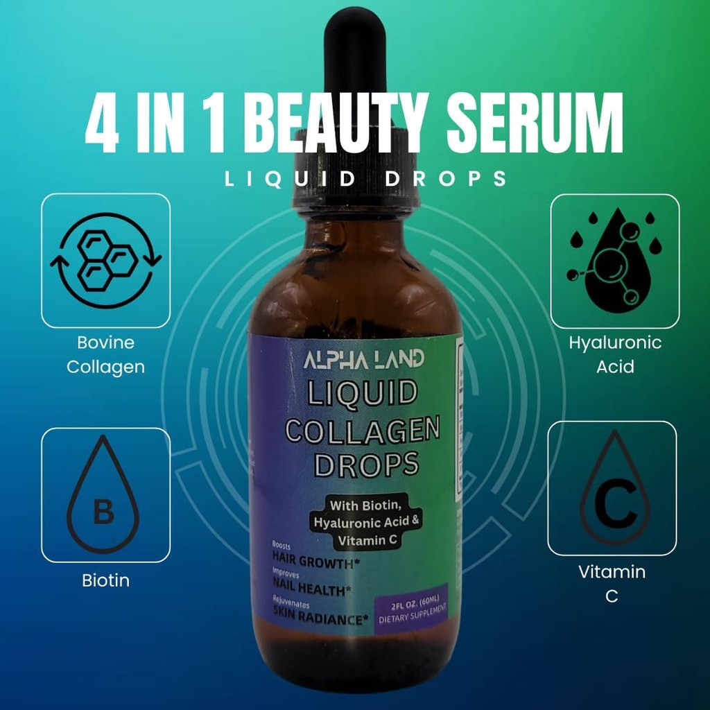 Sıvı Collagen - Hyaluronik Asit, Biotin, C vitamini, Skin Hydration, Saç Büyüme, Nail Strength - Anti-Aging Beauty Serum Supplement (Drop Form)