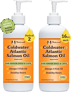 Natural Dog Company Ψυχρό νερό Ατλαντικός Σολομός για σκύλους 2 Πακέτο -16oz - Senior Dog Fish Oil συμπλήρωμα με Ωμέγα 3, εύκολο να Digest, κοινή υποστήριξη, για πολλαπλούς σκύλους Famillies, μεγάλα σκυλιά Φυλή