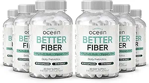 Organiks Ocean Better Fiber - Daily Fiber Supplement - Soften Stool for Effortless Bowel Hareketler - Psyllium Hulk ve Terpery Elm - 6 Şişeler