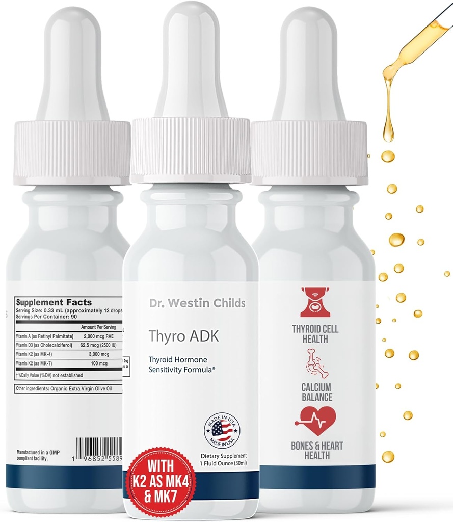 Dr. Westin Childs Thyro ADK - Tiroid Hormonu Vitamin A, D, K2 (as MK4) Organik Ekstra Virgin Zeytinyağı Üssünde 90 Hizmet Ediyor