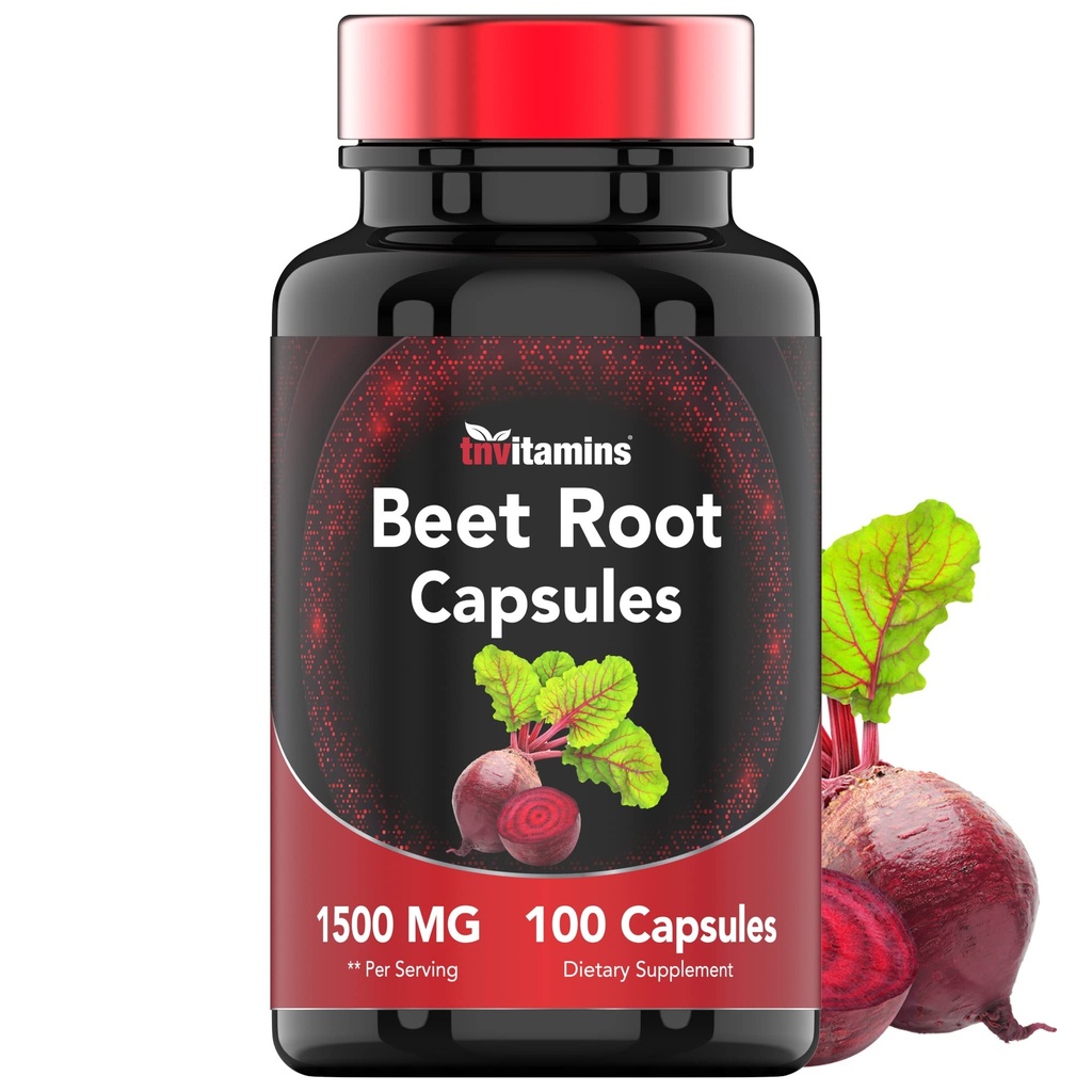 Beet Root Capsules 1500 Mg - 100 Capsules | Beet Root Toz Ekstraksiyon Capsules | Non-GMO & Gluten-Free | Amerika'da Üretildi | TNVitamins