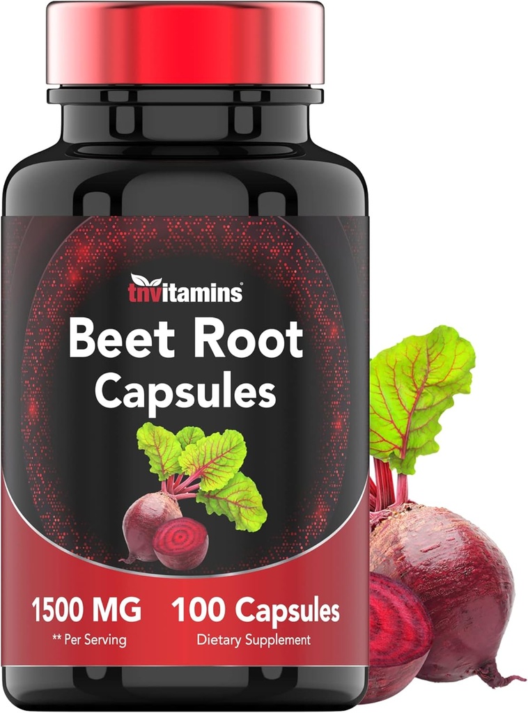 Beet Root Capsules 1500 Mg - 100 Capsules | Beet Root Toz Ekstraksiyon Capsules | Non-GMO & Gluten-Free | Amerika'da Üretildi | TNVitamins