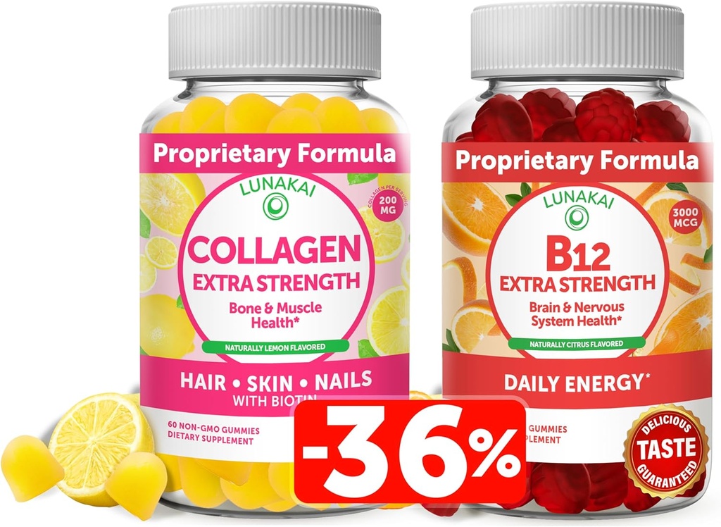 Lunakai Collagen & Biotin Gummies Sche - Saç, Cilt ve Genç Görünüm için Vitaminler - Erkekler ve Kadınlar için Non-GMO Anti Aging Protein Supplements - 30 Days Supply