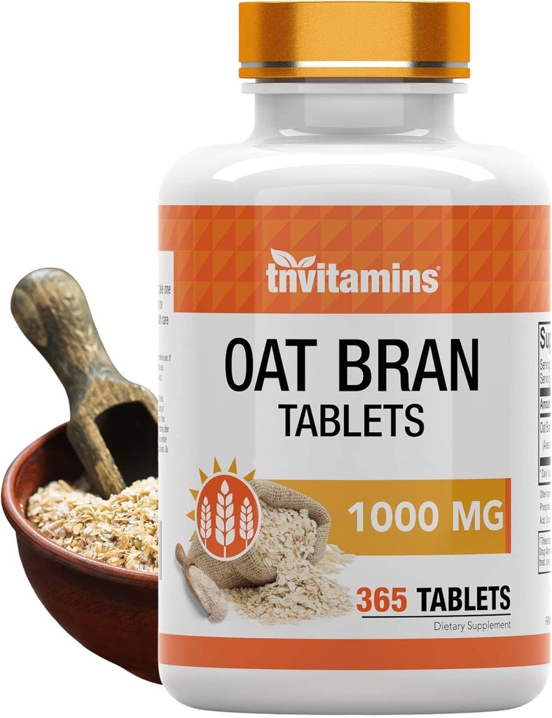 tnvitamins Oat Bran Tablets | 365 Tablets x 1,000 MG per Tablet | Oat Fiber Tablets | Soluble & Dietary Fiber Supplement | May Support Digestive Health