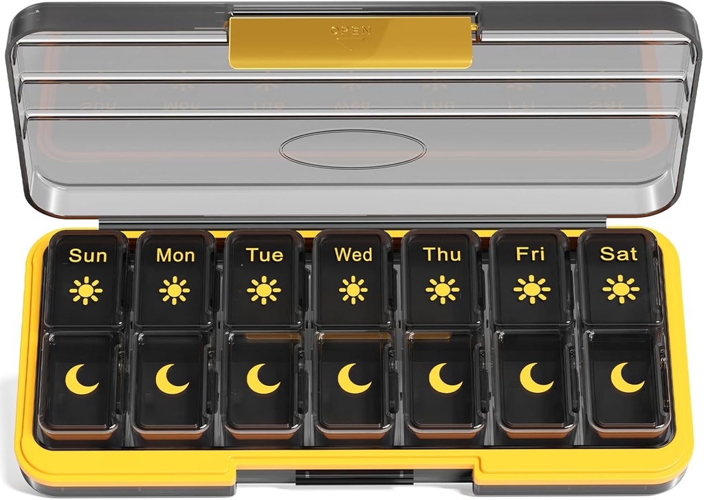 Zoksi Am Pm Pill Organizer 7 Day, Weekly Pill Box 2 φορές την ημέρα, Medicine Pill Organizer with Separate Compartment, Travel Pill Case Dispenser Φορητό για βιταμίνες, ιχθυέλαια, φάρμακα (Μαύρο)