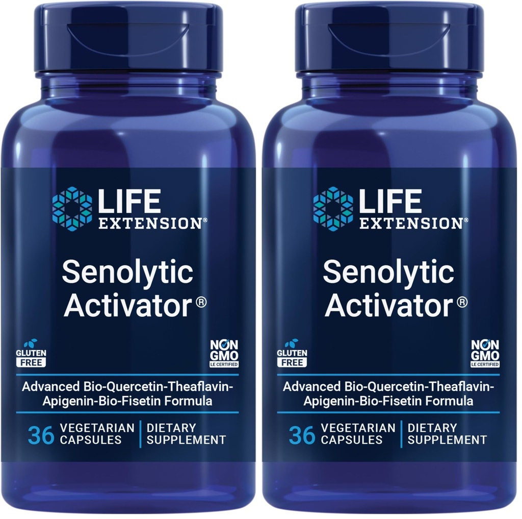 Life Extension Senolytic Activator®*,Healthy Aging,Cellular Health Support,bioavailable quercetin and Fisetin,apigenin,Black Tea theaflavins,Gluten Free,Non-GMO,Vegetarian,36 Capsules,(Pack of 2)