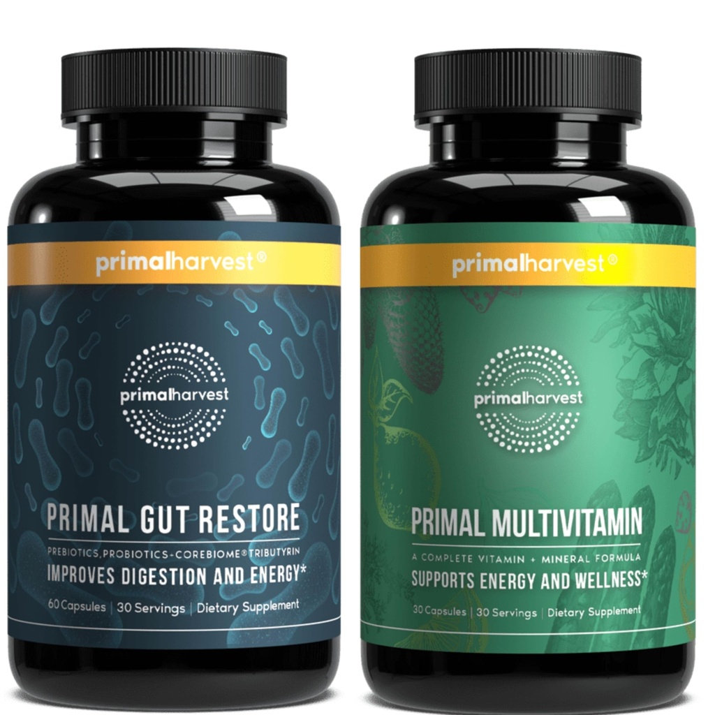 Primal Harvest Gut Restore & Multivitamin Supplements for Women and Men Multi Vitamin Capsules and Colon Cleanse Pills Sche