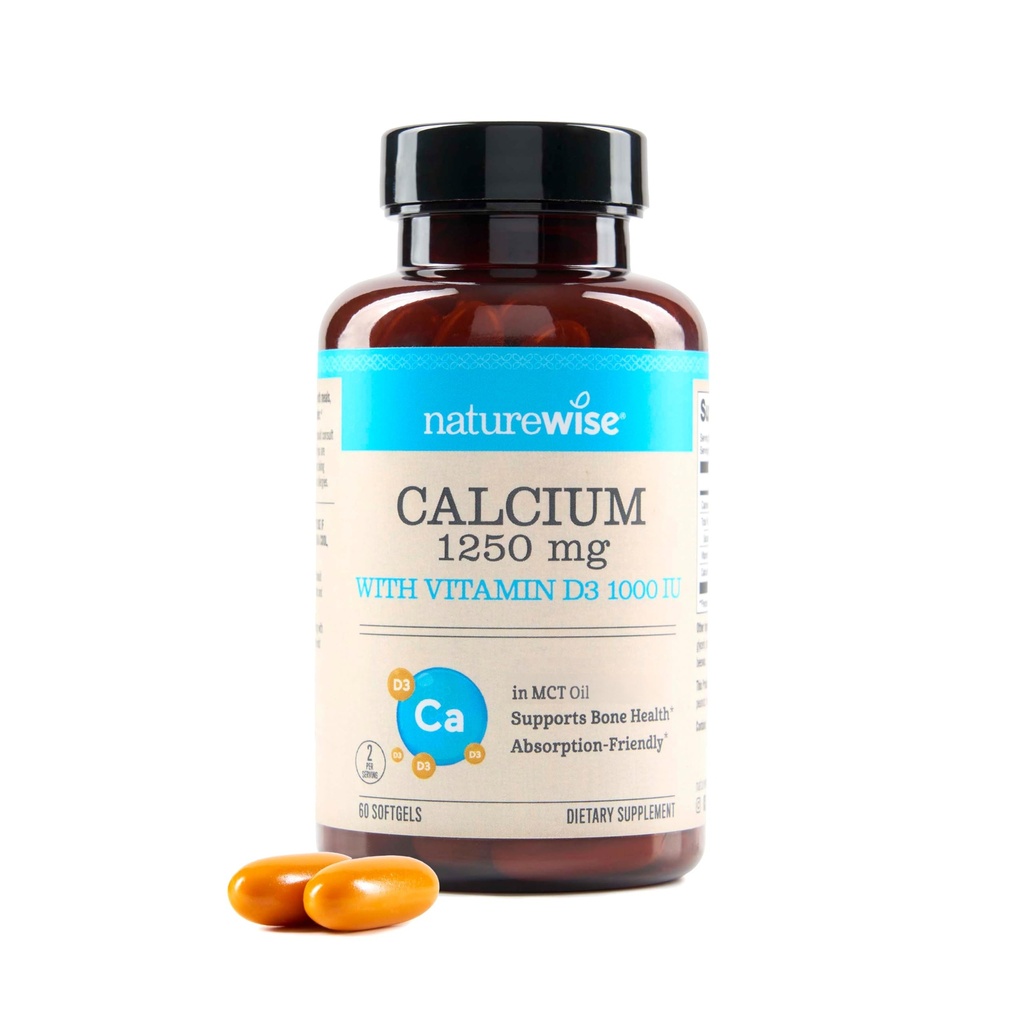 NatureWise High-Purity, All-Doğaliz 1250 mg + Vitamin D3 1000IU + Organik MCT Coconut Petrol - Hamile Güvenli + Gluten Ücretsiz - 60 Softgels[30 Günlük Supply]