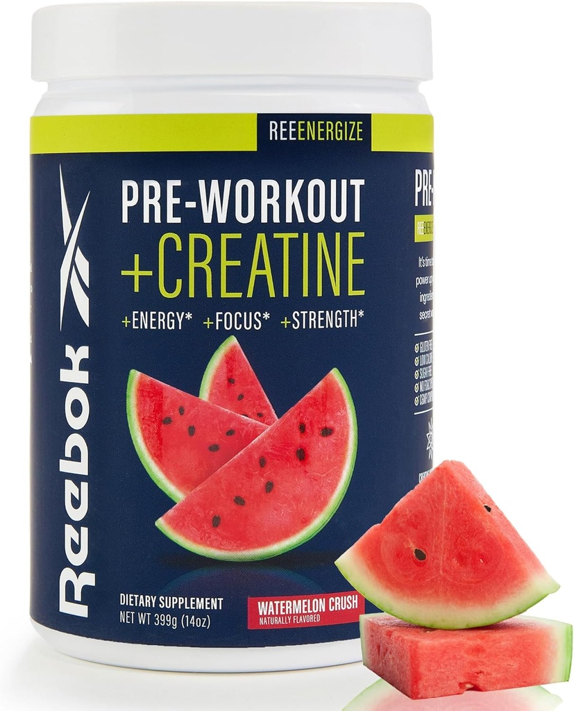 Reebok Pre-Workout Toz | 200 mg Doğal Caffeine, 3gtine Monohidrat | Temiz Enerji Güçlü, Focus & Pump | Informed-Sport sertifikalı | ReeEnergize | Watermelon Crush
