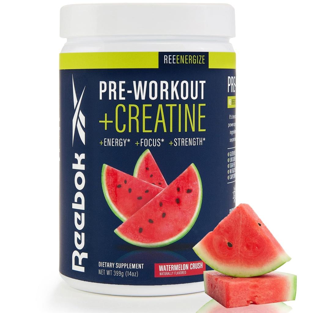 Reebok Pre-Workout Toz | 200 mg Doğal Caffeine, 3gtine Monohidrat | Temiz Enerji Güçlü, Focus & Pump | Informed-Sport sertifikalı | ReeEnergize | Watermelon Crush