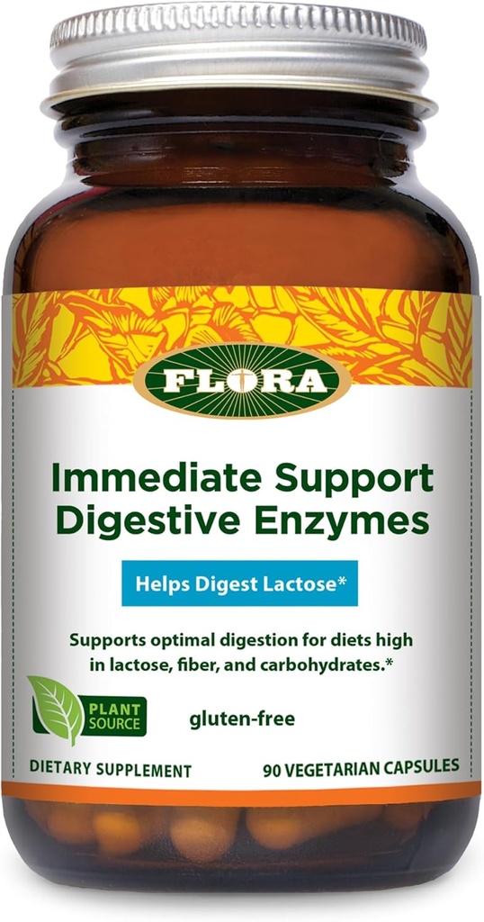 Udo'nun Seçimi Flora - Immediate Support Digestive Enzymes - Destekler Lactose Digestion, Bloating, Heartburn & Gas - Contains 7 Enzymes - Gluten-Free - 90 Vegetarian Capsules