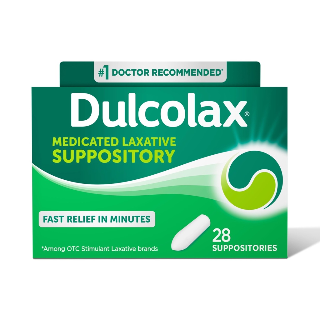 Dulcolax Stimulant Laxative Medicated Suppositories, Predictable & effective Constipation Relief, Bisacodyl 10 mg, 28, Count Stimt Laxatives