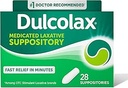 Dulcolax Stimulant Laxative Medicated Suppositories, Predictable & effective Constipation Relief, Bisacodyl 10 mg, 28, Count Stimt Laxatives