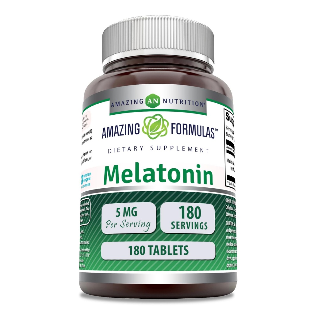 Amazing Formulas Melatonin Supplement | Unflavored | 5 Mg | 180 Tablet | Non-GMO | Gluten Free | Made in USA