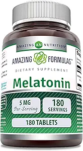 Amazing Formulas Melatonin Supplement | Unflavored | 5 Mg | 180 Tablet | Non-GMO | Gluten Free | Made in USA