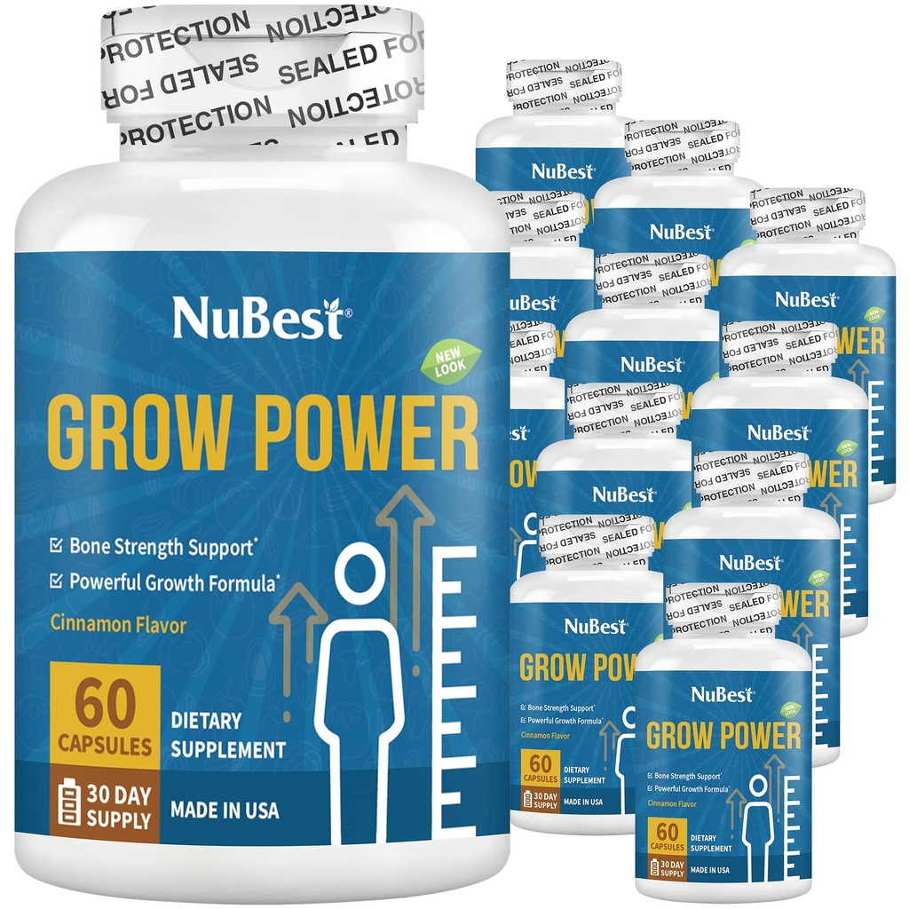 NuBest Grow Power - Ισχυρή φόρμουλα αντοχής οστών για παιδιά (10+) & εφήβους - Υποστηρίζει υγιή υγεία των οστών, συνολική υγεία με ασβέστιο, βιταμίνη D3, φώσφορο, μαγνήσιο & περισσότερα - 12 Pack