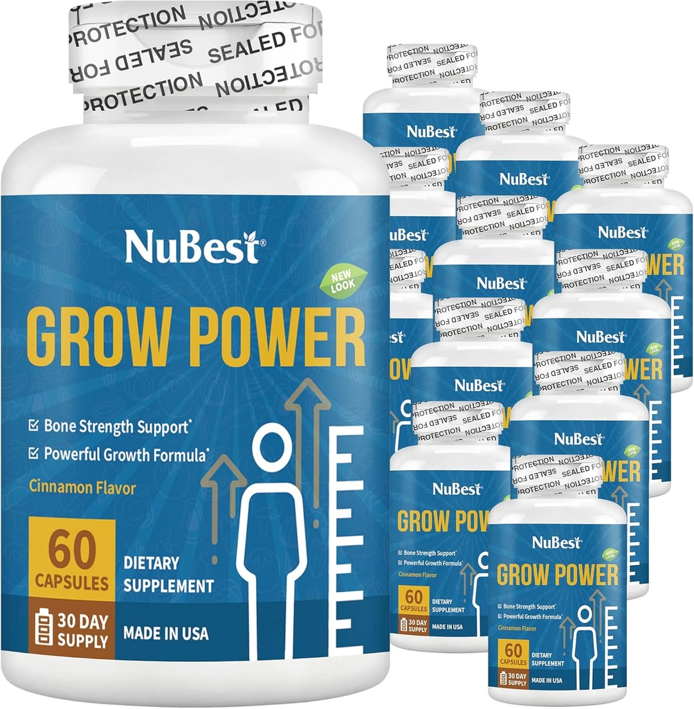 NuBest Grow Power - Ισχυρή φόρμουλα αντοχής οστών για παιδιά (10+) & εφήβους - Υποστηρίζει υγιή υγεία των οστών, συνολική υγεία με ασβέστιο, βιταμίνη D3, φώσφορο, μαγνήσιο & περισσότερα - 12 Pack