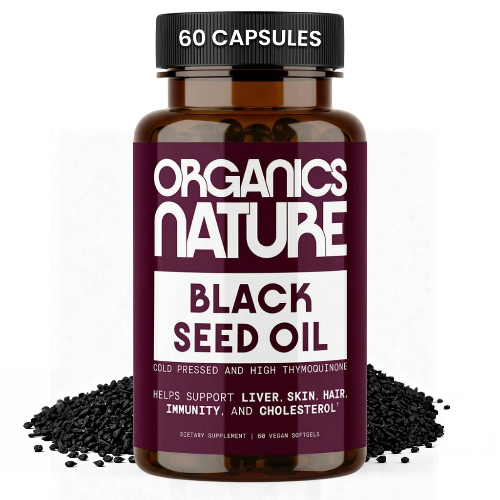ORGANICS N Vitamin Black Seed Oil Capsules 1000MG Per Vegan Softgels, Saç, Cilt ve Kalp Desteği, Nigella Sativa - 100% Cold Pressed Cumin Tohum Yağ Capsules High Thymoquinone, Omega 3s