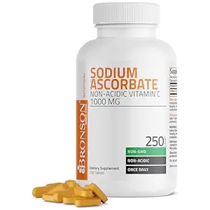 Bronson sodyum Ascorbate Non Acidic Vitamin C 1000 Mg Tabletleri - Stomach'ta Nazik - Immune System ATM - Güçlü Antioksi - GMO Vitamin C Tamam, 250 Count