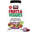 Force Factor Fruits & Veggies Supplement for Adults, Superfood Antioxidant Formula, 50+ Fruits & Veggies to Support Blood Flow, Circulation & Energy, No Added Fillers, Mixed Berry, 60 Soft Chews