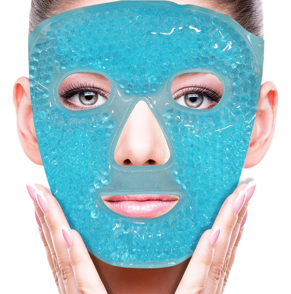 ZNÖCUETÖD Cold Face Eye Mask Buz Paketi Yüz Puff, Dark Circles, Gel Beads Hot Heat Cold Compress Pack, Face SPA for Woman Sleep, Printing, Headaches, Skin Care, Post Laser Care[Mavi]