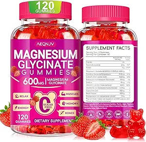 Magnezyum Glycinate Gummies 600 mg, Chewable Sugar Free Pyum Magnezyum Gummies Magnezyum Glycinate, Vitamin D, B6 ve CoQ10 Uyku, Rahatlama, Beyin ve Kas, 60 Gün Supply