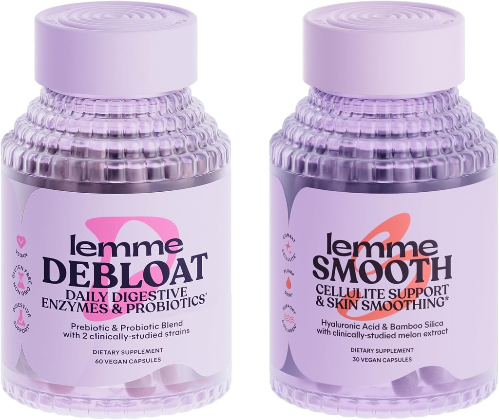 Lemme Debloat and Smooth Bundle - Prebiotic, Probiotic & Digestive Enzyme Capses for Bloating & Gas Relief, Reduce Cellulite, Plump Skin, Smooth Cellulite