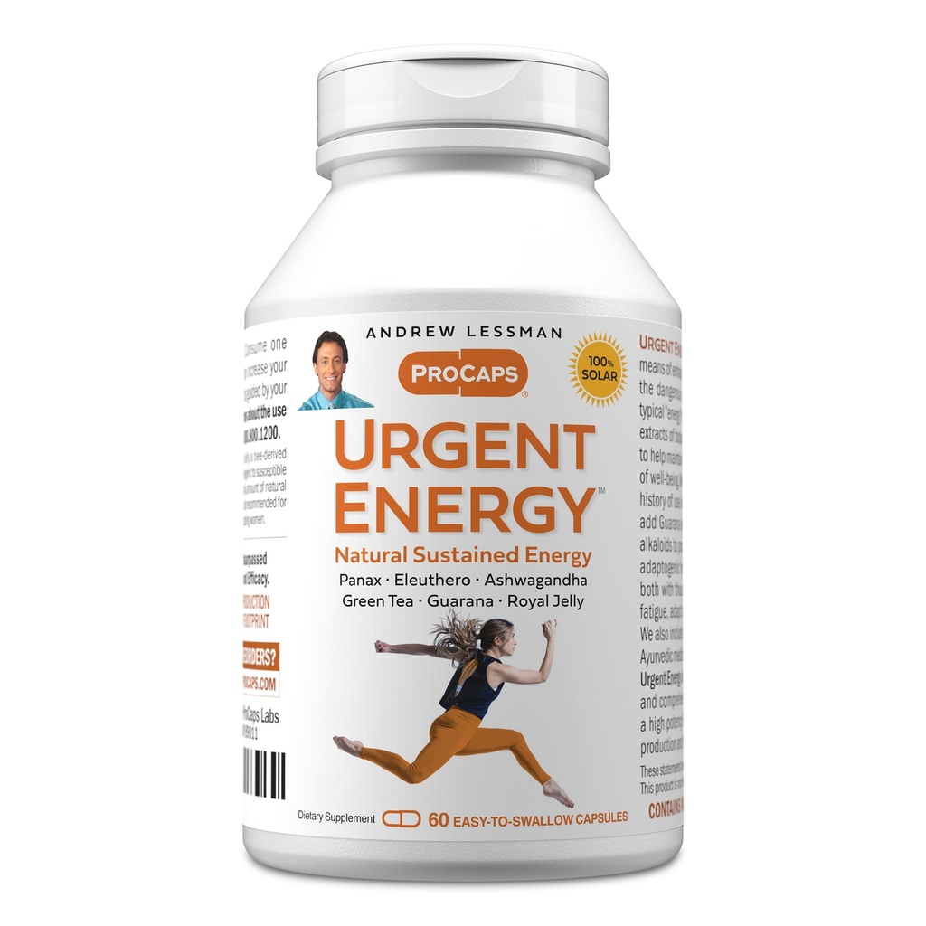 ANDREW LESSMAN Urgent Energy 60 Capsules - Provides a Safe, Healthy Means of Enhancing Energy Levels and Feelings of Well-Being, Green Tea, Guarana, Ginseng, Royal Jelly, Ashwagandha, B-Complex
