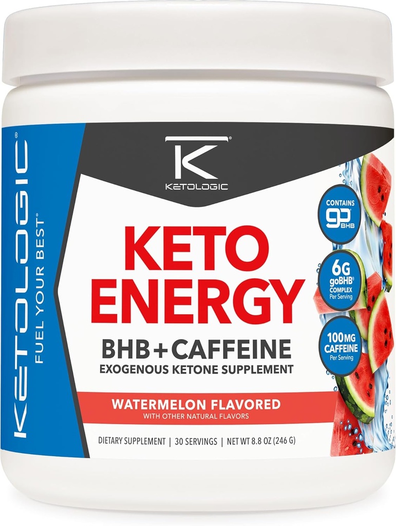 Ketologic Keto BHB (Watermelon) 30 Hizmet - BHB + Caffeine Exojen Ketone Supplement