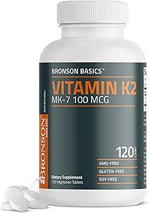 Bronson Vitamin K2 MK-7 100 MCG, K2 MK7 Menaquinone, Bone Support Non-GMO, 120 Tablet
