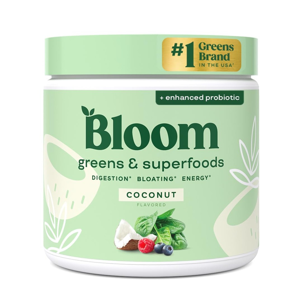 Bloom Beslenme Superfood Greens Toz, Probiyotikler ve Prebiyotiklerle Digestive Enzymes, Gut Health, Women, Chlorella, Green Juice Mix with Beet Root Toz, 30 SVG, Coconut