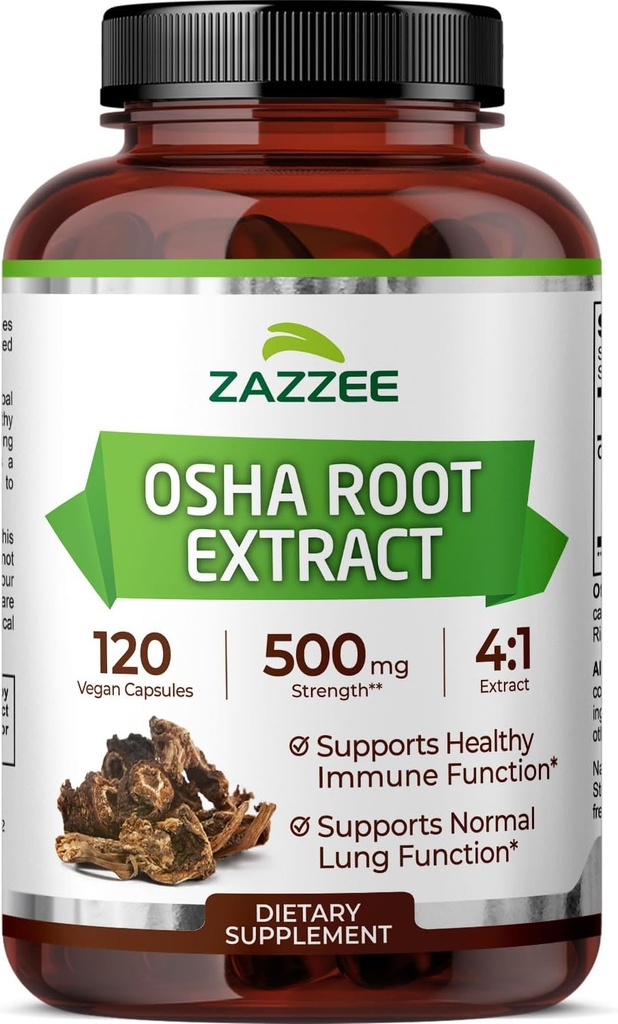 Zazzee OSHA Root 4:1 Extract, 500 mg Δύναμη, 120 κάψουλες Vegan, 4 μήνες προσφοράς, συμπυκνωμένο και τυποποιημένο 4X Extract, 100% χορτοφάγοι, Ligusticum porteri, όλα-φυσικά και μη ΓΤΟ