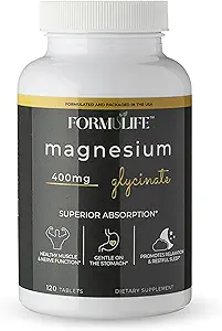 Magnesium Glycinate 400 mg - 120 Tablets - High Absorption, mag Supplement for Leg Cramps, Ease Muscles, Heart, Calm, Support Stress, Bone & Nerve Health, Magnesium Supplement, Made in USA, Vegan